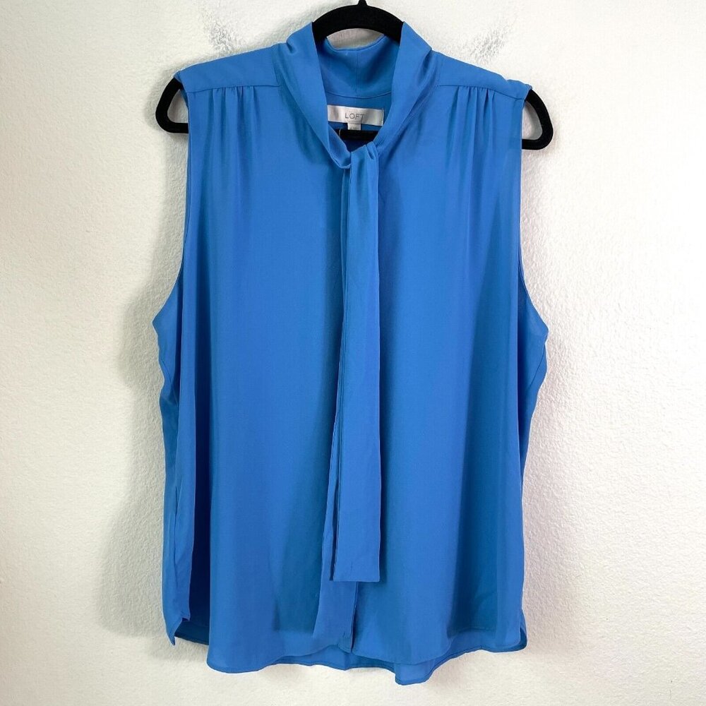 LOFT Sleeveless Tie-Neck Blouse in Blue